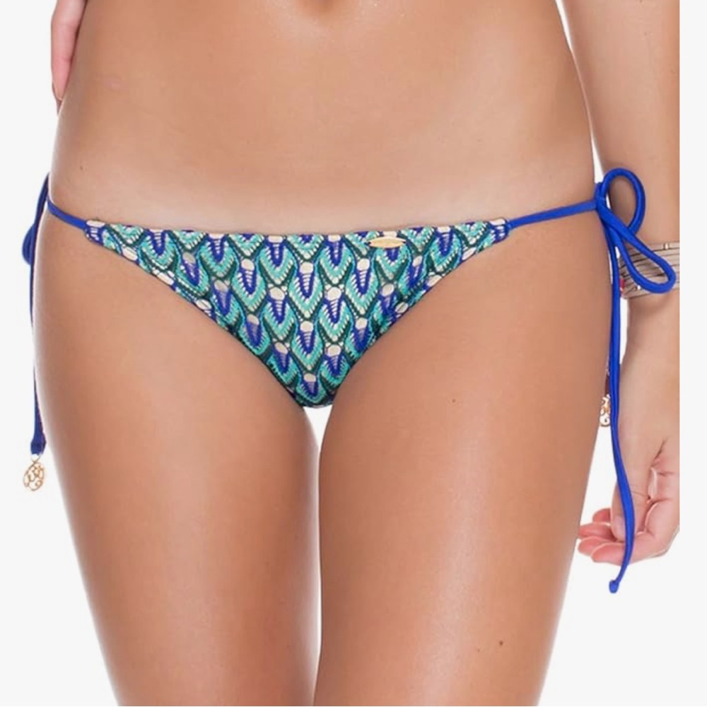 Luli Fama Women's Blue Kiss Wavey Tie Side Ruched Full Bikini Bottom